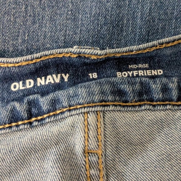 OLD NAVY Mid-Rise Boyfriend Blue Stretch Denim Tapered Distressed Jeans; Size 18 - Picture 3 of 4
